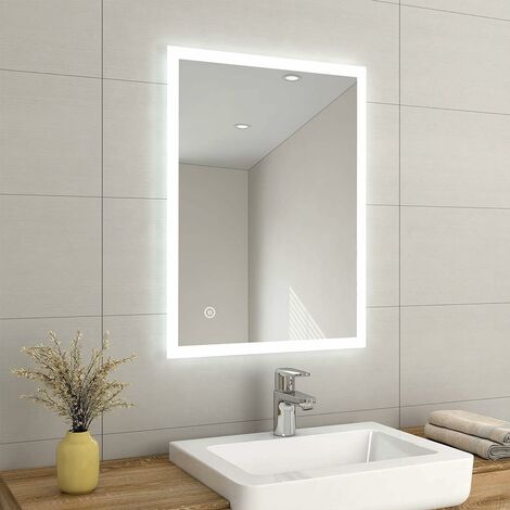 EMKE Illuminated LED Bathroom Mirror LED Mirrors Light with Touch Contro Switch + Anti Fog + IP44 Rated 800 x 600 MM