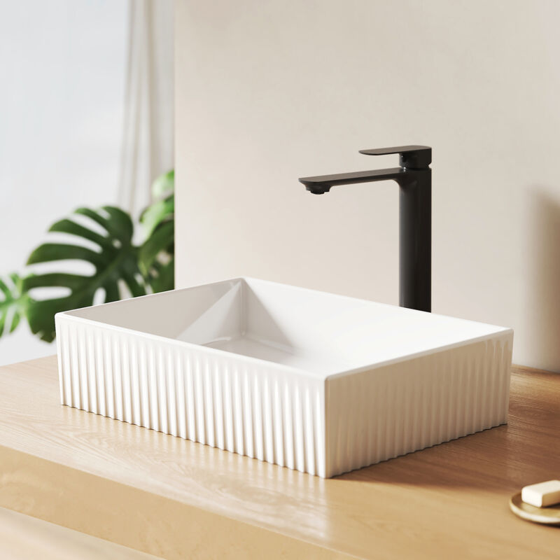 EMKE Lavabo en Céramique Blanche 45x32x11 cm, Vasque à Poser Rectangulaire
