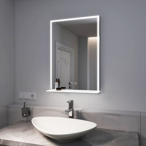 EMKE LED Badezimmerspiegel 50x70cm Badspiegel mit Touch-Schalter und Beschlagfrei