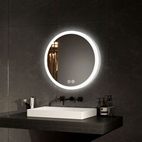 EMKE LED Badspiegel mit Beschlagfrei 50cm Rund Badezimmerspiegel mit Warmweißes/Kaltweißes/Neutrales Licht
