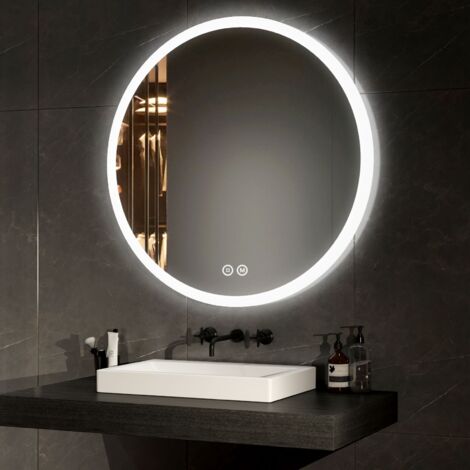 EMKE LED Badspiegel mit Beschlagfrei 80cm Rund Badezimmerspiegel mit Warmweißes/Kaltweißes/Neutrales Licht