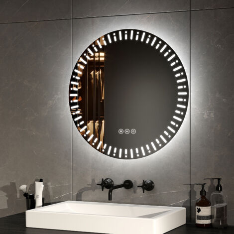 EMKE LED Badspiegel Rund 50cm Smart Touch Beleuchtung mit Antibeschlag 3 Farbtemperaturen und Speicherfunktion