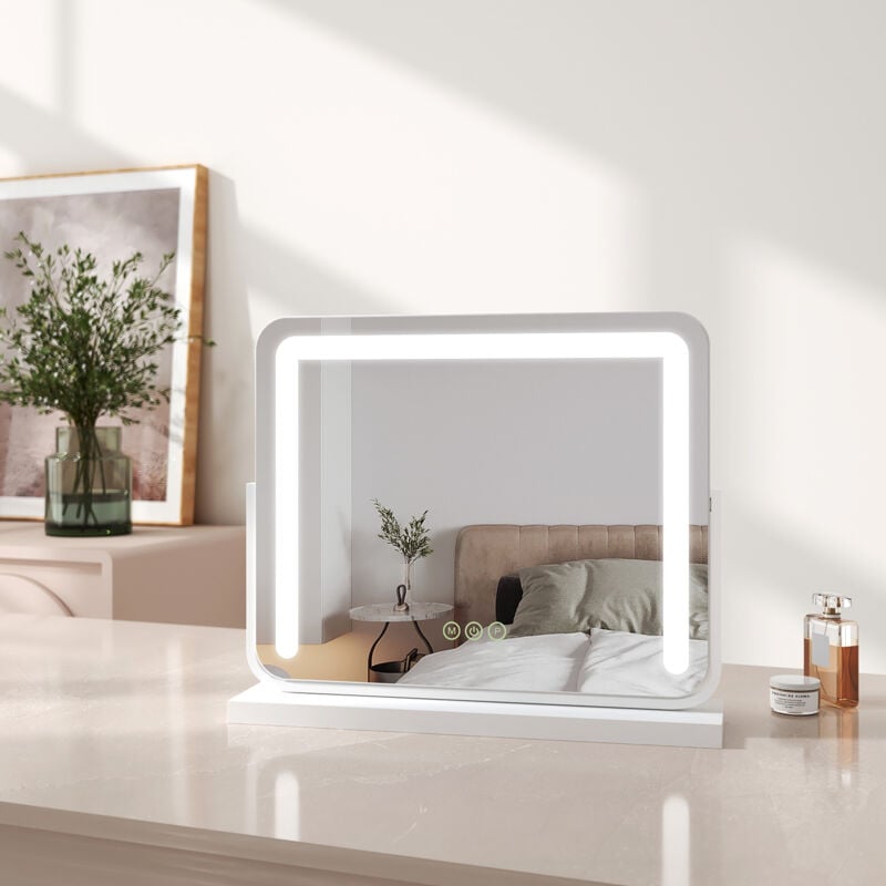 Led Hollywood Miroir de Maquillage avec Interrupteur Tactile Dimmable 3 Couleurs claires Rotatif à 360°, Blanc 500 x 416 mm - Emke