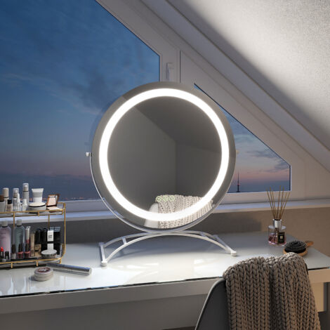 EMKE LED Hollywood Vanity Mirror, Round 360° Rotation Makeup Mirror Touch Screen Cosmetic Mirror with Dimmable, Adjustable Brightness and Memory Function, Illuminated Hollywood Mirror (Φ500mm, White)