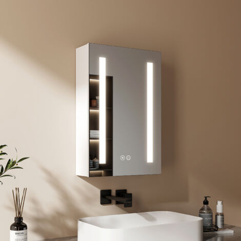 EMKE LED Spiegelschrank Badspiegel mit Beschlagfrei 40x60 cm 3 Farbtemperaturen Dimmbar Steckdose und Ablage