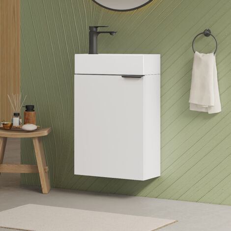 EMKE Meuble de salle de bain avec vasque, Lavabo avec meuble, étagère réglable sans robinetterie, 415 x 645 x 240mm, Couleur Blanc