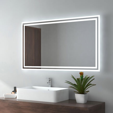 Emke – Miroir lumineux de salle de bain 100x60cm – Éclairage LED blanc froid/chaud – Interrupteur mécanique – Fonction anti-buée – IP 44