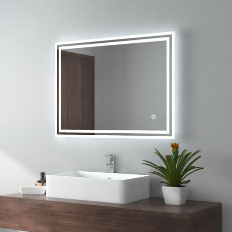 Miroir LED Moderne Alasta – Interrupteur Tactile – Argenté – Fixation Murale