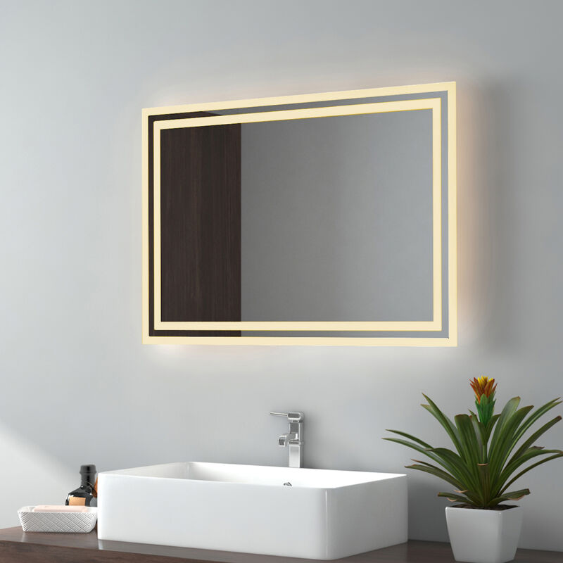 Miroir de salle de bain 70x50cm, Miroir avec éclairage Miroir led, Lumière Blanche Chaude - Emke