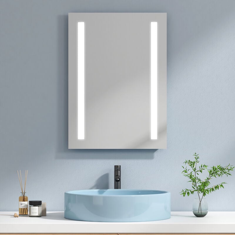 Emke - Miroir lumineux salle de bain 50x70cm Miroir led, Miroir avec éclairage Lumière Blanche Froide