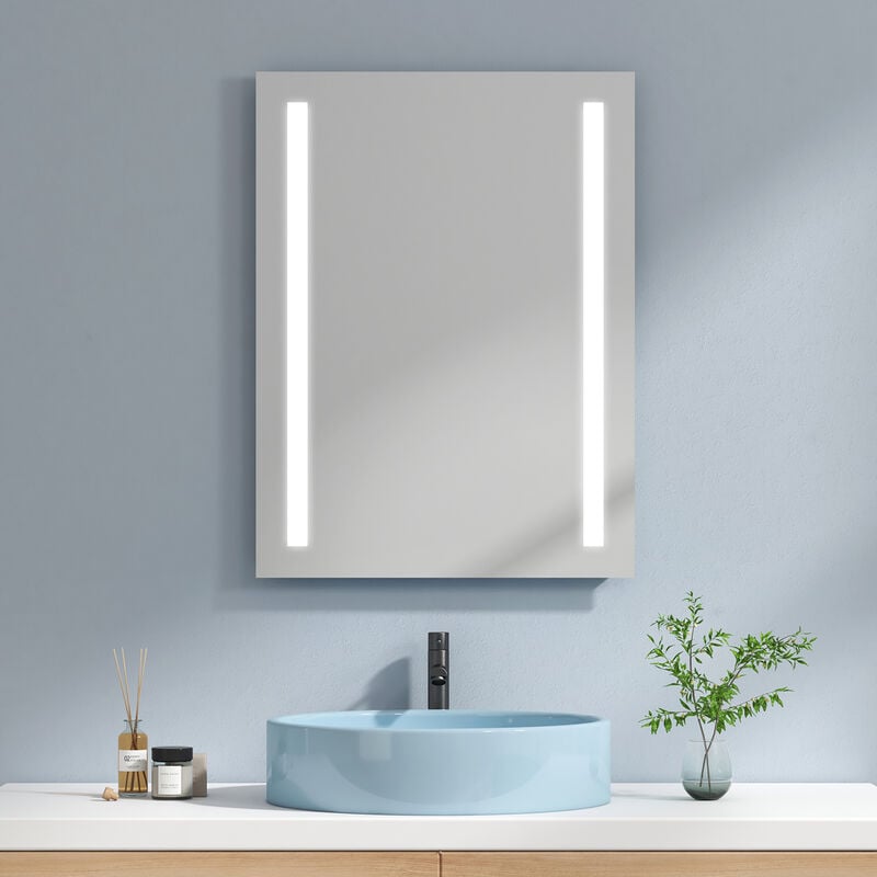 Emke - Miroir lumineux salle de bain 60x80cm, Miroir led salle de bain, Miroir avec l'éclairage, Lumière blanche froide