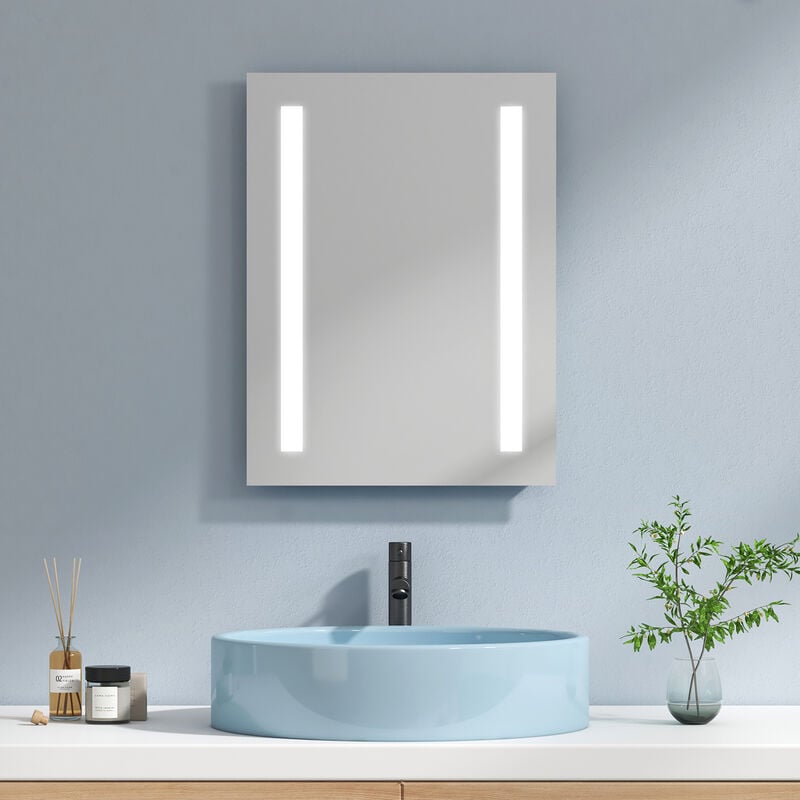 Emke - Miroir lumineux salle de bain 45x60cm, Miroir led salle de bain, Miroir avec l'éclairage, Lumière blanche froide