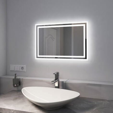 EMKE Miroir de salle de bain LED avec éclairage 60x50cm