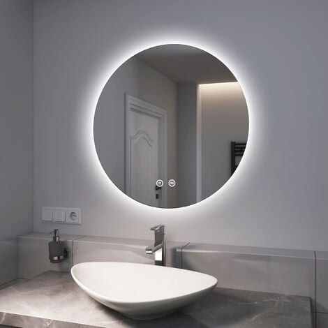EMKE Miroir de salle de bain rond LED avec rétro-éclairage sans cadre Interrupteur tactile