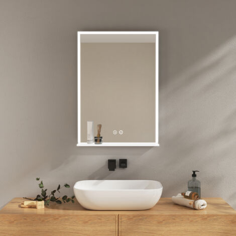 Emke – Miroir lumineux de salle de bain 50x70cm – Interrupteur tactile anti-buée – Lumière blanche froide – IP44 résistant à l'eau