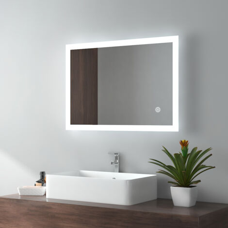 EMKE Miroir lumineux de salle de bain rectangle avec Interrupteur Tactile, Lumière Blanche Froide  70x50cm