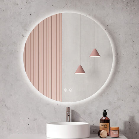 EMKE Miroir lumineux de salle de bain Rond rétro-éclairage sans cadre, avec Interrupteur tactile, Lumière blanche froide, lumière chaude, lumière neutre  Diamètre 80cm