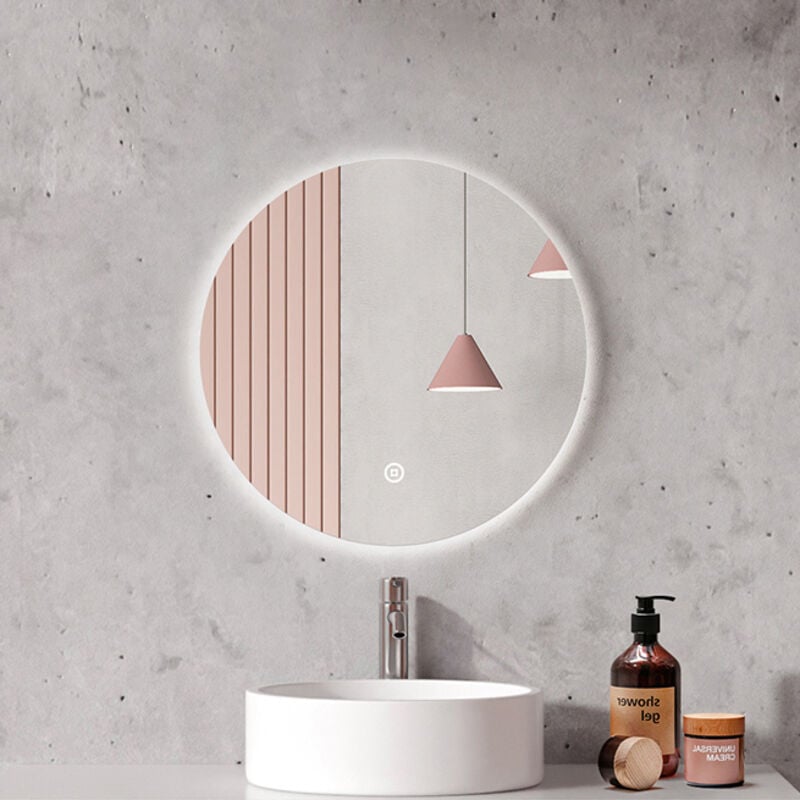 Emke - Miroir lumineux de salle de bain Rond rétro-éclairage led sans cadre, avec Interrupteur tactile Lumière Blanche Froide Diamètre 50cm
