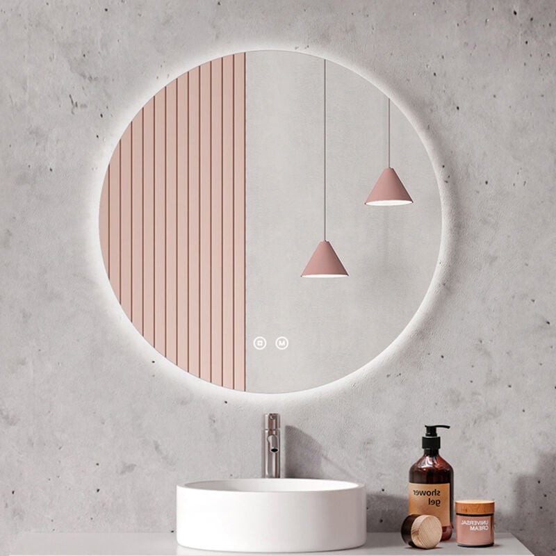 Emke - Miroir lumineux de salle de bain Rond rétro-éclairage sans cadre, avec Interrupteur tactile, Lumière blanche froide, lumière chaude, lumière