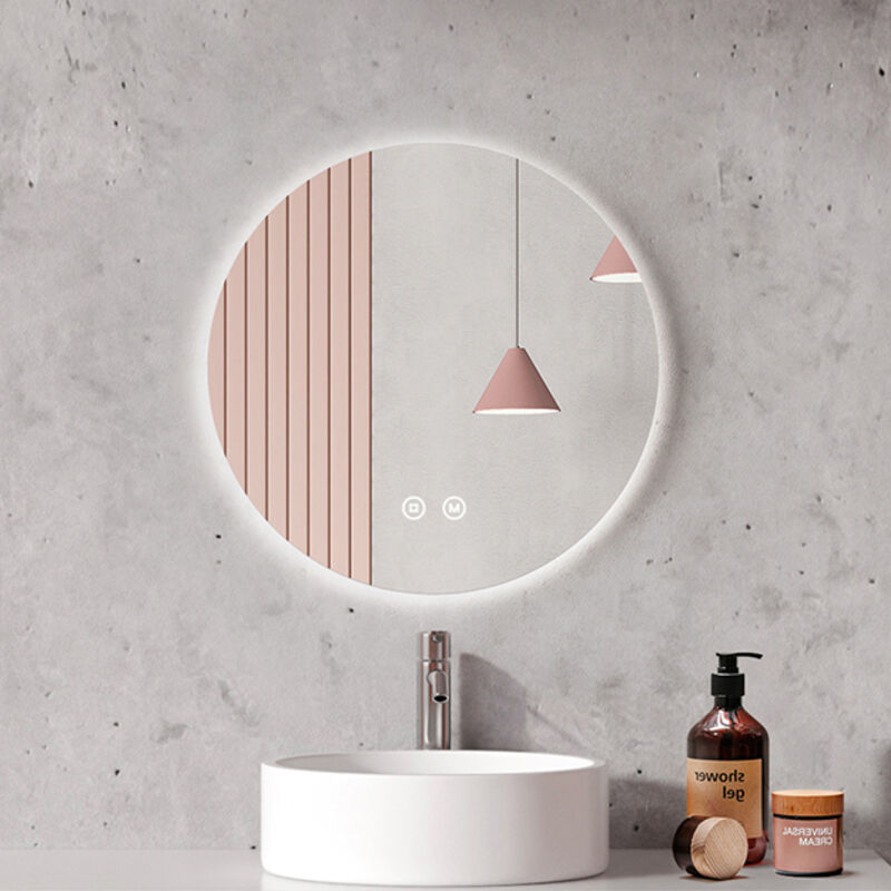 Emke - Miroir lumineux de salle de bain Rond rétro-éclairage sans cadre, avec Interrupteur tactile, Lumière blanche froide, lumière chaude, lumière