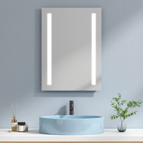 EMKE Miroir lumineux salle de bain 50x70cm Miroir LED,  Miroir avec éclairage Lumière Blanche Froide
