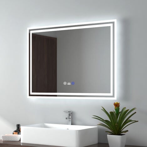 EMKE Miroir lumineux salle de bain 50x70cm avec Capteur de Mouvement, Miroir LED à capteur intelligent, Anti-buée, Lumière Blanche Froide/Chaude/Neutre