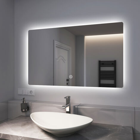 EMKE Miroir lumineux salle de bain Rétro-éclairage 100x60cm, Miroir LED avec Interrupteur Tactile, Miroir avec éclairage Lumière Blanche Froide