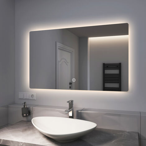 EMKE Miroir lumineux salle de bain Rétro-éclairage 100x60cm, Miroir LED avec Interrupteur Tactile, Miroir avec éclairage lumière Froide/Chaude/Neutre