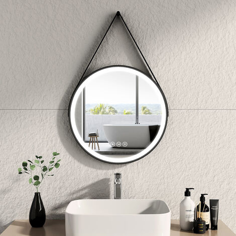 Emke – Miroir lumineux salle de bain rond 50cm – Interrupteur tactile – Anti-buée – Éclairage LED blanc froid/chaud – Installation facile