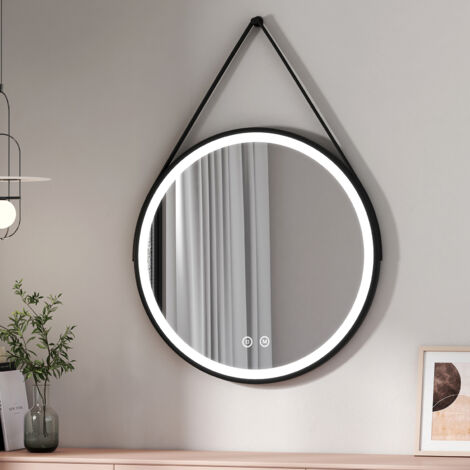 Emke – Miroir lumineux salle de bain rond 80cm – Éclairage LED réglable – Interrupteur tactile – Lumière froide/chaude/neutre – IP44