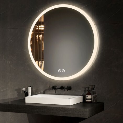 EMKE Miroir salle de bain rond avec éclairage avec Interrupteur tactile, Anti-buée, 3 Couleurs de lumière, Dimmable, Fonction mémoire, 50cm diamètre