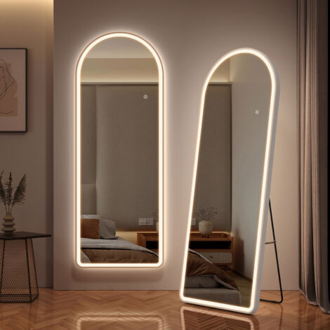 Emke – Miroir lumineux de salle de bain 160 x 60 cm – Verre trempé écologique – Éclairage dimmable 3 couleurs – Interrupteur tactile - PIED 160 X