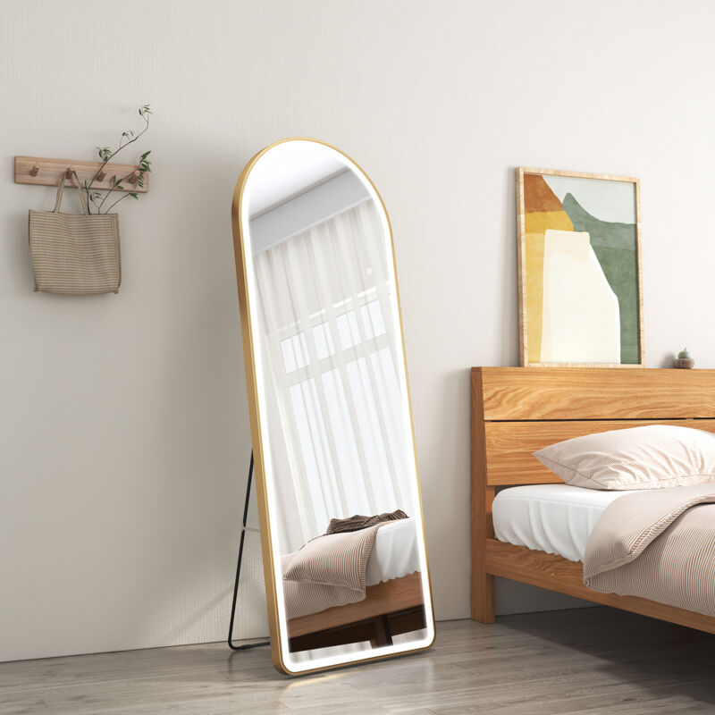 EMKE Miroir sur pied 160 x 60 cm, LED Miroir sur Pied Miroir de Sol, Alliage d'Aluminium avec Cadre-Doré