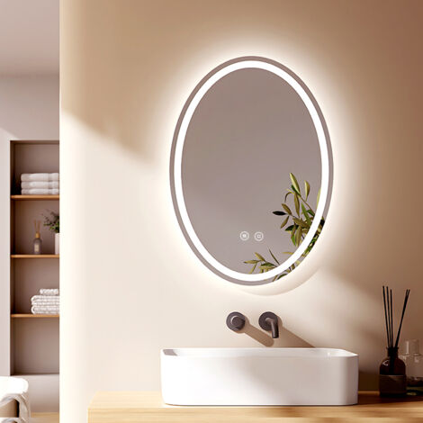 MIQU LED Badspiegel Mit Beleuchtung 80x60 Cm Badezimmerspiegel, Bad Groß Spiegel Mit Steckdose Uhr Bluetooth Touch Dimmbar Warm/Weiß Licht Beschlagfrei Vergrößerung Wandspiegel