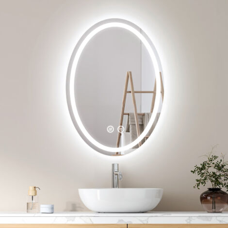 EMKE Oval LED Spiegel mit 3 Lichtfarbe Dimmbar 60 x 80 cm Antibeschlag Badspiegel