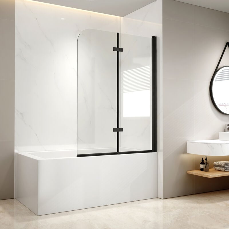 Emke - Pare-baignoire pivotant Paroi de douche pour baignoire 6mm Nano glass Noir mat - 110x140cm