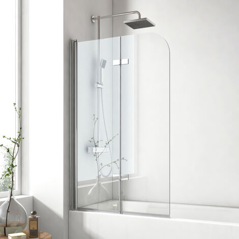 Emke – Pare-baignoire pliable 110 x 140 cm – Verre de sécurité 6 mm – Revêtement NANO pour nettoyage facile – Ouverture pivotante 180°