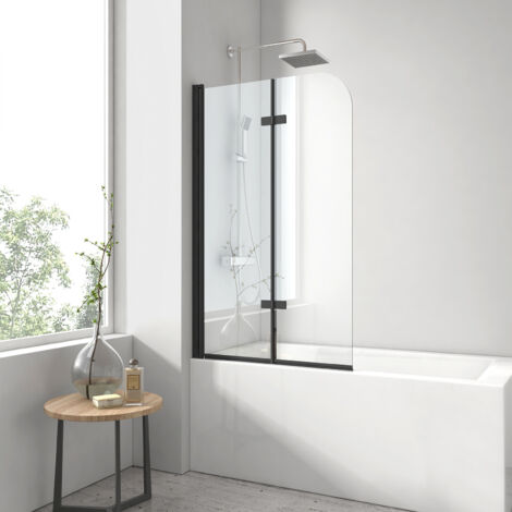 EMKE Parete Vasca, pieghevole, Nero opaco, vetro di sicurezza da 6 mm, nanorivestito, facile da pulire - 120 x 140 cm