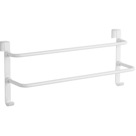 EMKE Portasciugamani doppio, portasciugamani da bagno sopra la porta da appendere con ganci, in acciaio inox con ampio spazio per cucina, WC, hotel, doccia, termosifone, bianco