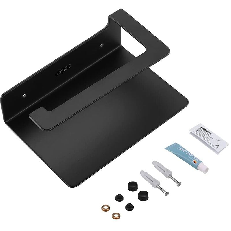 Emke - Porte-papier toilette avec étagère 1 pièce 160x115x60mm Porte-papier toilette auto-adhésif ou installation à vis, acier inoxydable noir mat