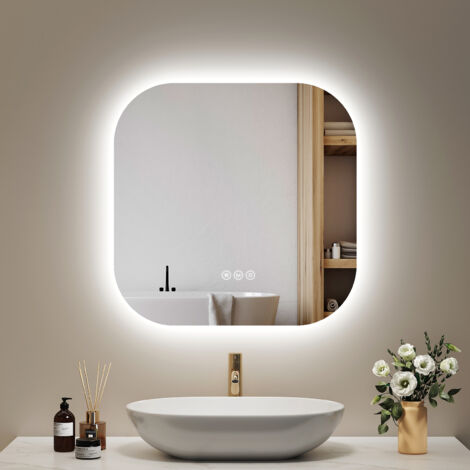 EMKE Quadratischer 60cm LED Badezimmerspiegel mit Antibeschlag 3 Farben des Lichts Dimmbar