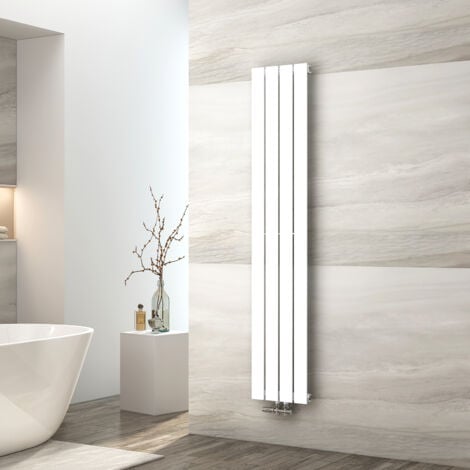 EMKE Radiador de agua caliente, radiador plano de una sola capa con conexión central, diseño de montaje vertical en pared, blanco, 160 x 30 cm