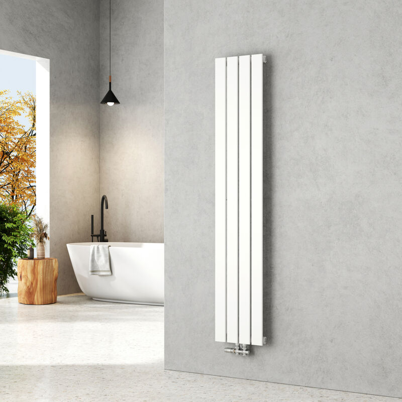 EMKE Radiateur eau chaude en acier, 160x30cm, Tube plat vertical monocouche, Convient pour 7,4 m² Blanc 557W