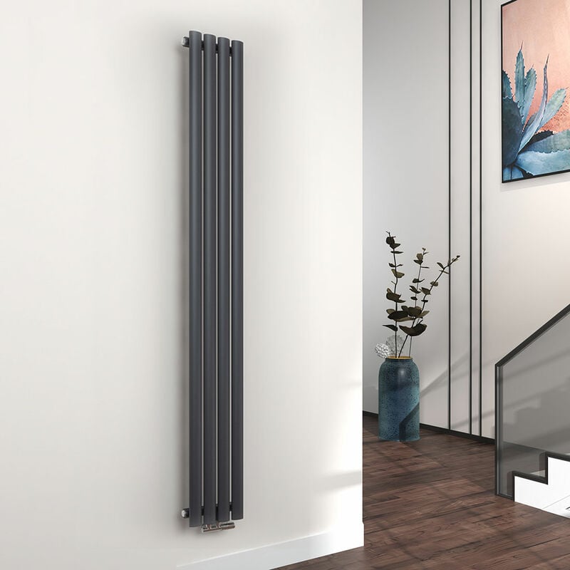 Emke - Radiateur eau chaude en acier Tube Rond Mural Verticale design Anthracite 180x24cm Unique Couche