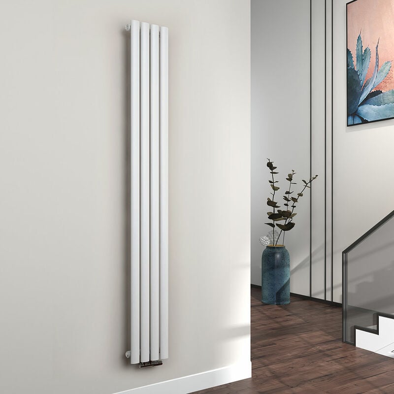 EMKE Radiateur eau chaude en acier Tube Rond Mural Verticale design Blanc 180x24cm Unique Couche