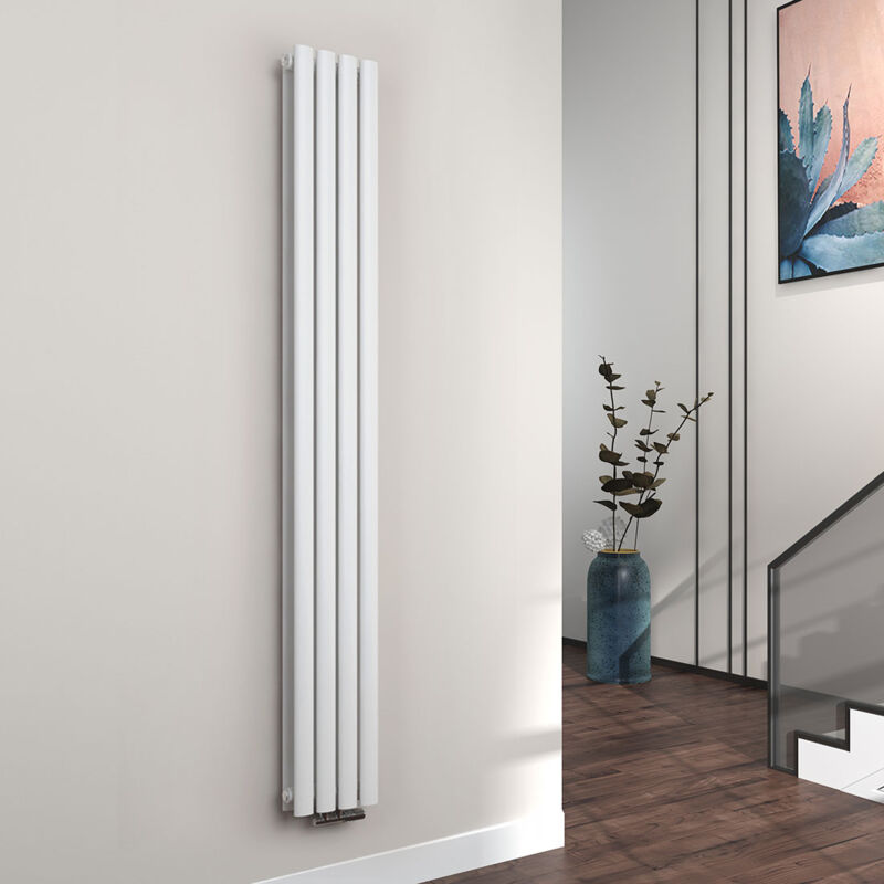 EMKE Radiateur eau chaude en acier Tube Rond Mural Verticale design Blanc 180x24cm Double Couche