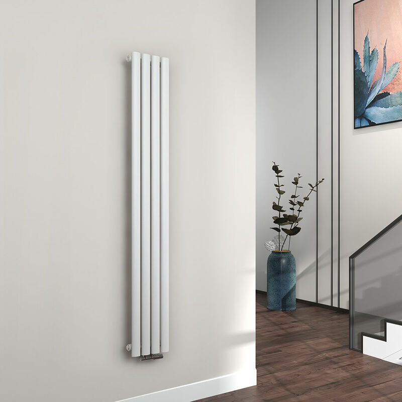 Radiateur eau chaude en acier Tube Rond Mural Verticale design Blanc 160x24cm Unique Couche - Emke