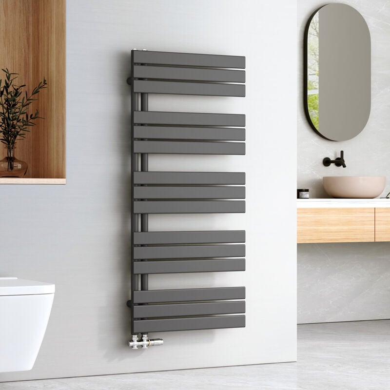 Emke - Sèche-serviettes à Eau Chaude Panneau Plat, Sèche-serviettes connexion latérale pour, Anthracite 1320x600mm 798Watts