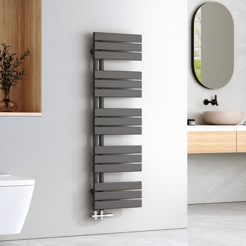 Emke - Sèche-serviettes à Eau Chaude Panneau Plat, Sèche-serviettes connexion latérale pour, Anthracite 1320x400mm 570Watts