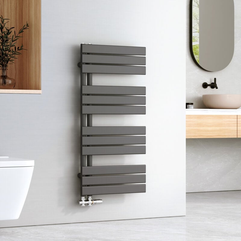 Emke - Sèche-serviettes à Eau Chaude Panneau Plat, Sèche-serviettes connexion latérale pour, Anthracite 1041x500mm 529Watts